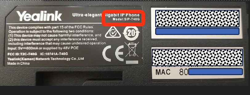 Yealink IP Phone Model and MAC Address